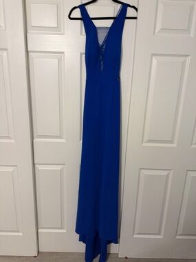 Adrianna Papell Royal Blue Plunge V Maxi Gown